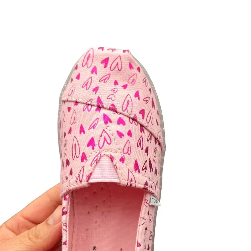 Toms Little Girls Alpargata‎ Shoes Size 13 Pink Heart Print Slip on Lightweight
